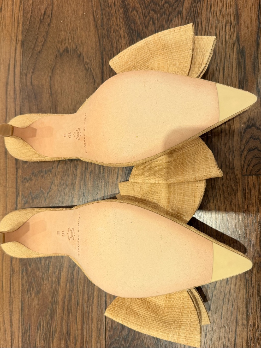Loeffler Randall Straw-Look Pointed Bow Mules in Light Beige - Picture 3 of 3
